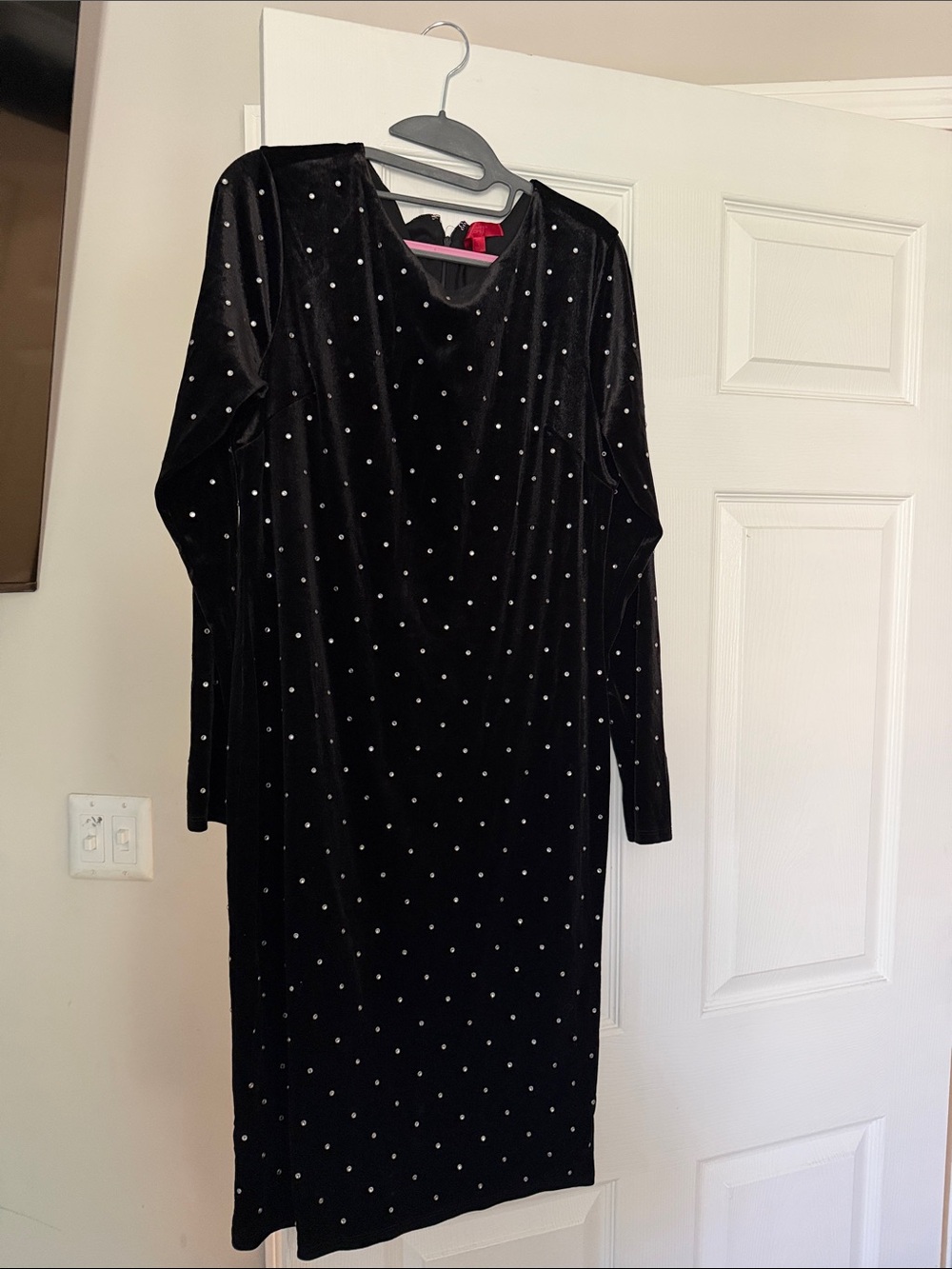 Jennifer Lopez Black Velvet Long Sleeve Dress with Rhinestone Dots